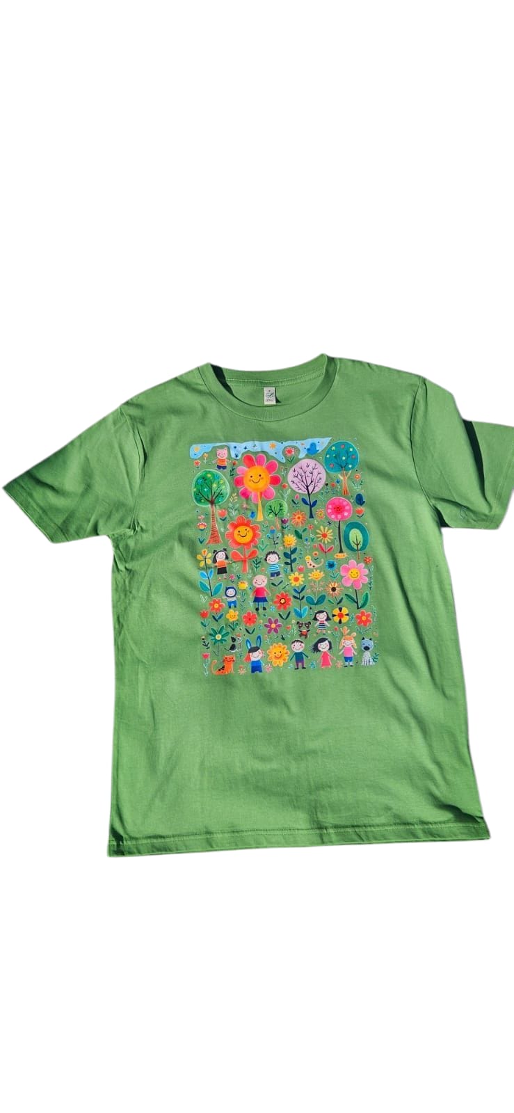Unisex T-Shirt – Kinder & Blumen Cartoon – 100% Baumwolle
