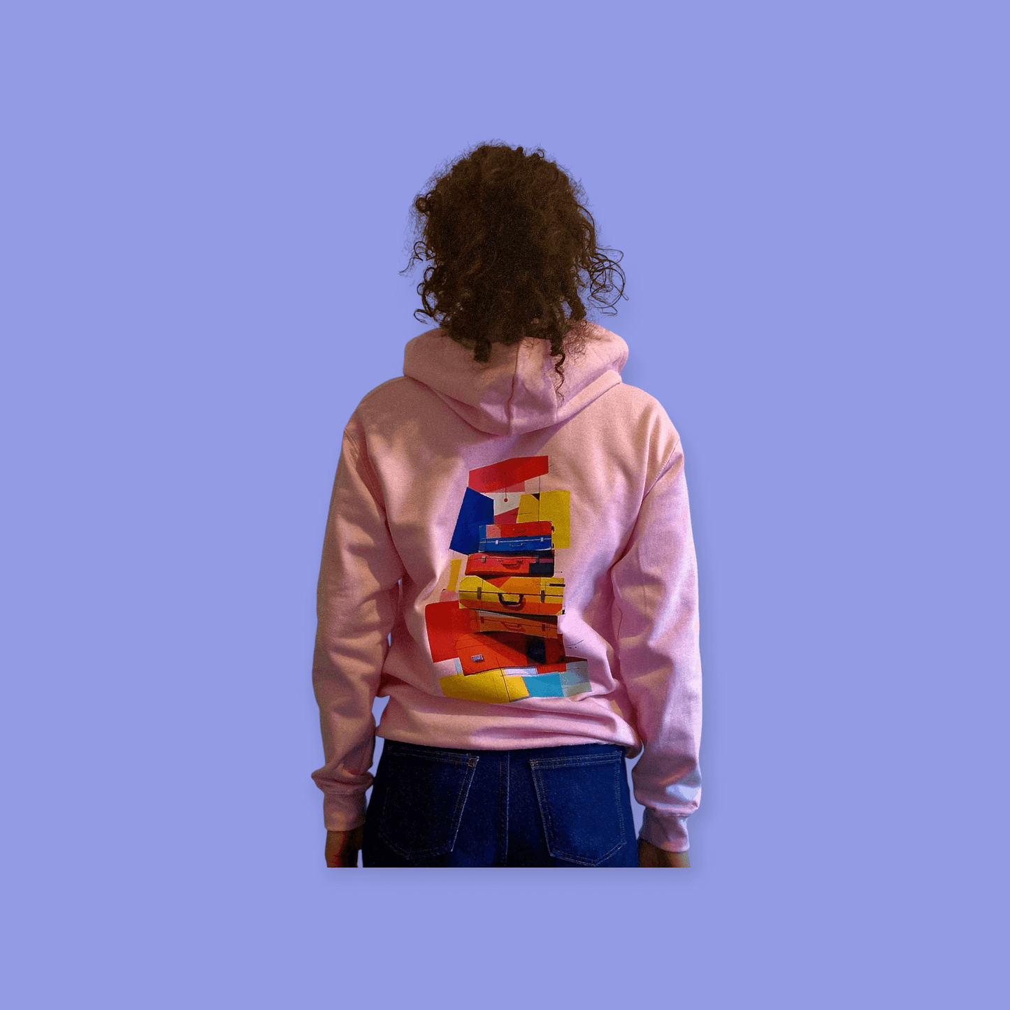 Rosa Hoodie – Design „Bunte Reise“