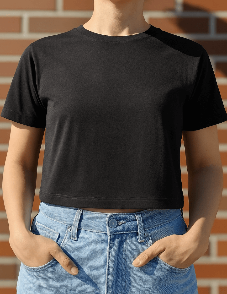 Schwarzes T-Shirt mit buntem Make-up-Motiv – ideal für Visagisten und Beauty-Fans