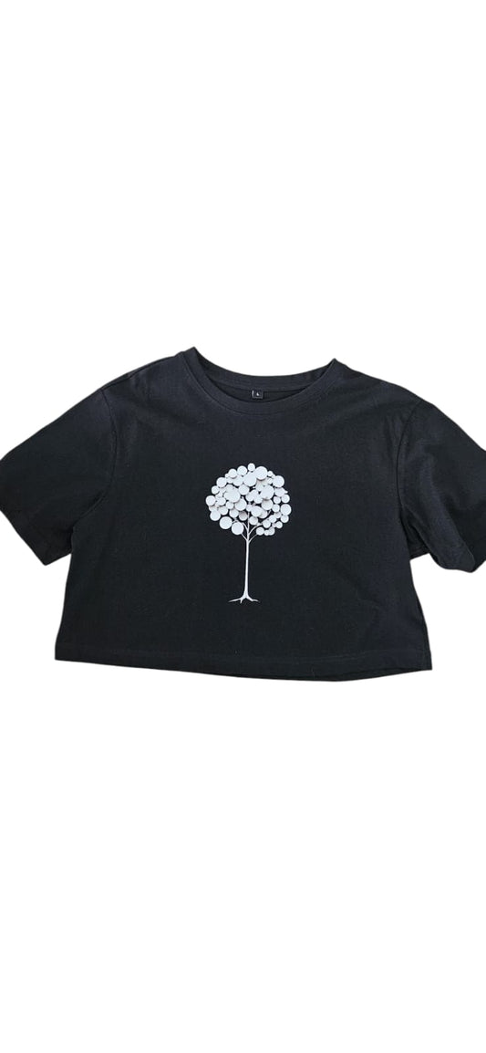 Schwarzes Crop-Top mit Baum-Design