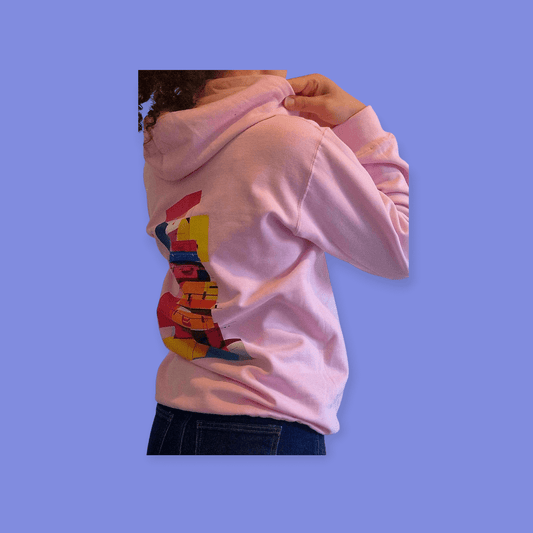 Rosa Hoodie – Design „Bunte Reise“