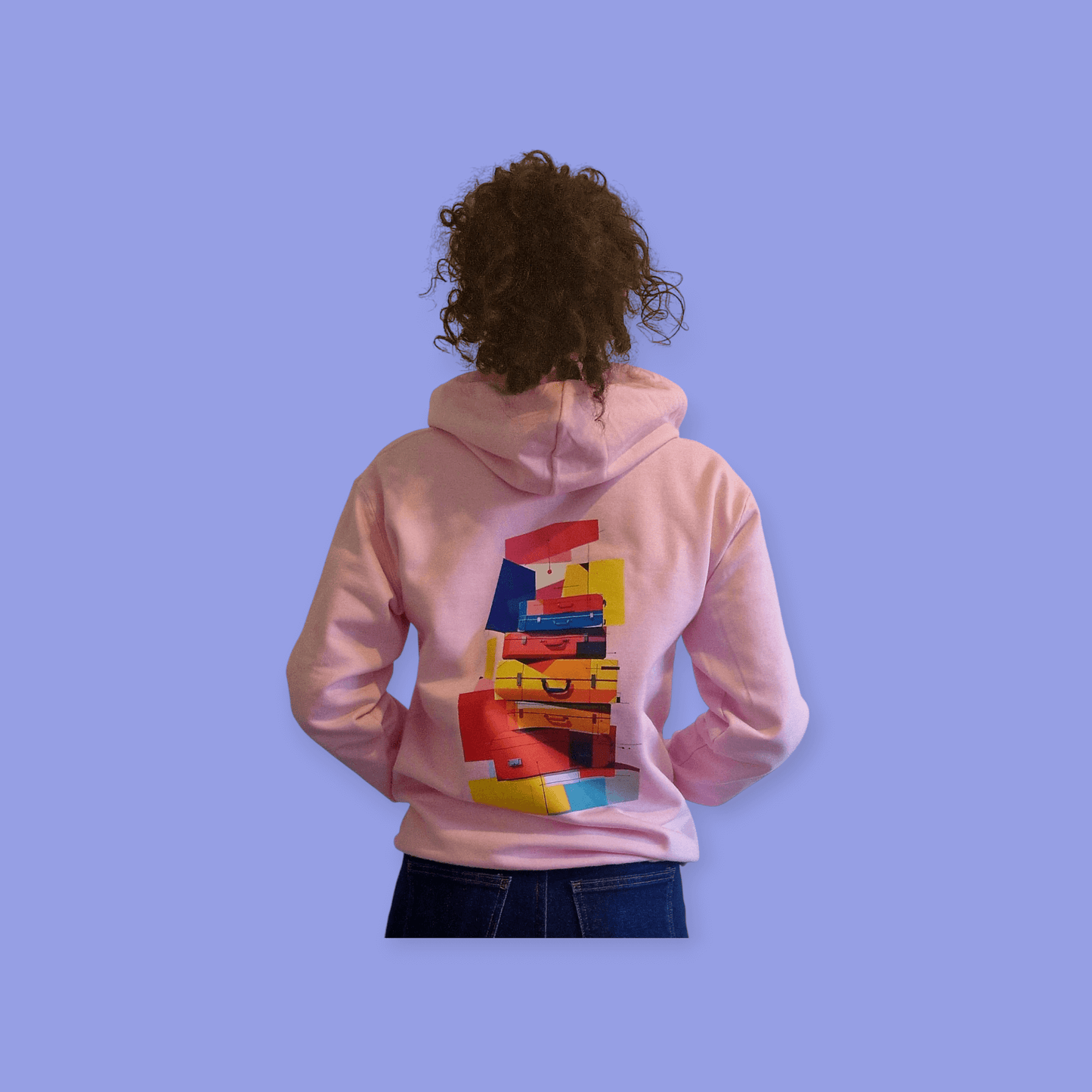 Rosa Hoodie – Design „Bunte Reise“